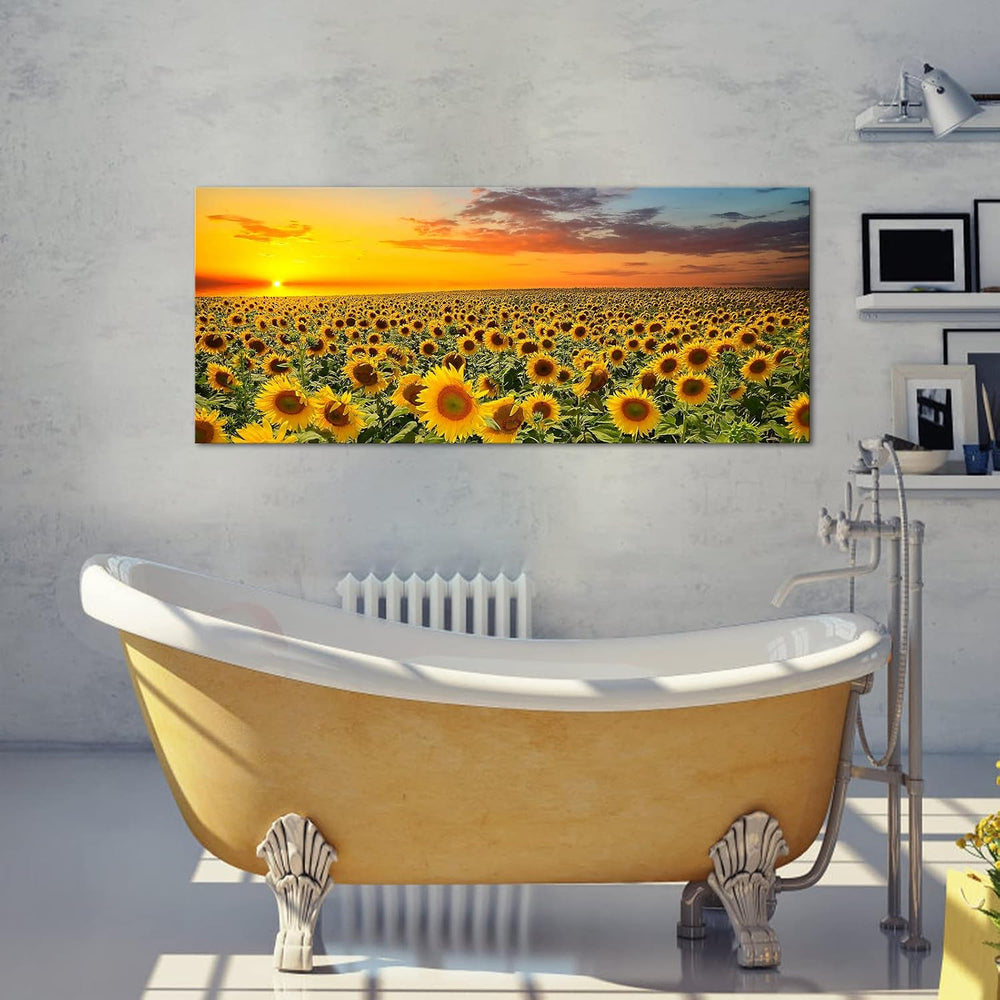 Sunflower Canvas Wall Art Brilliant Sunflower with Sunset Landscape Picture P...