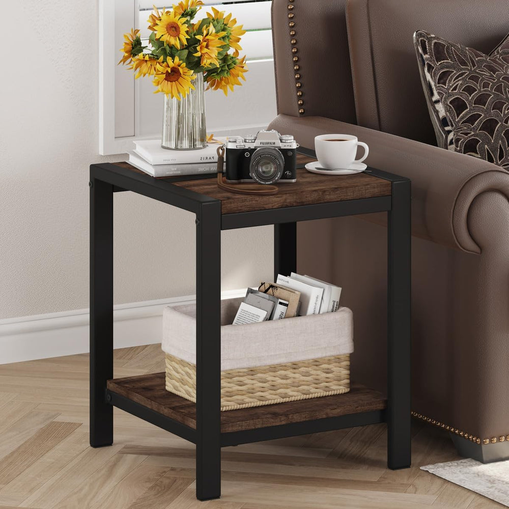 BON AUGURE Square End Table Living Room Set of 2, Side Table, Rustic Oak