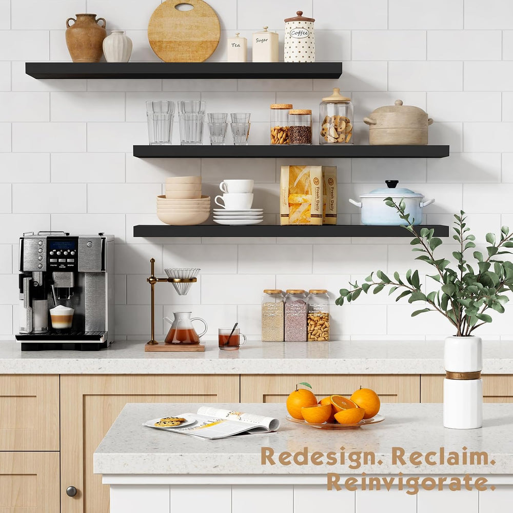Forbena Large Floating Shelves for Wall 36 Inches Long 8 Inch Deep, Black Wal...