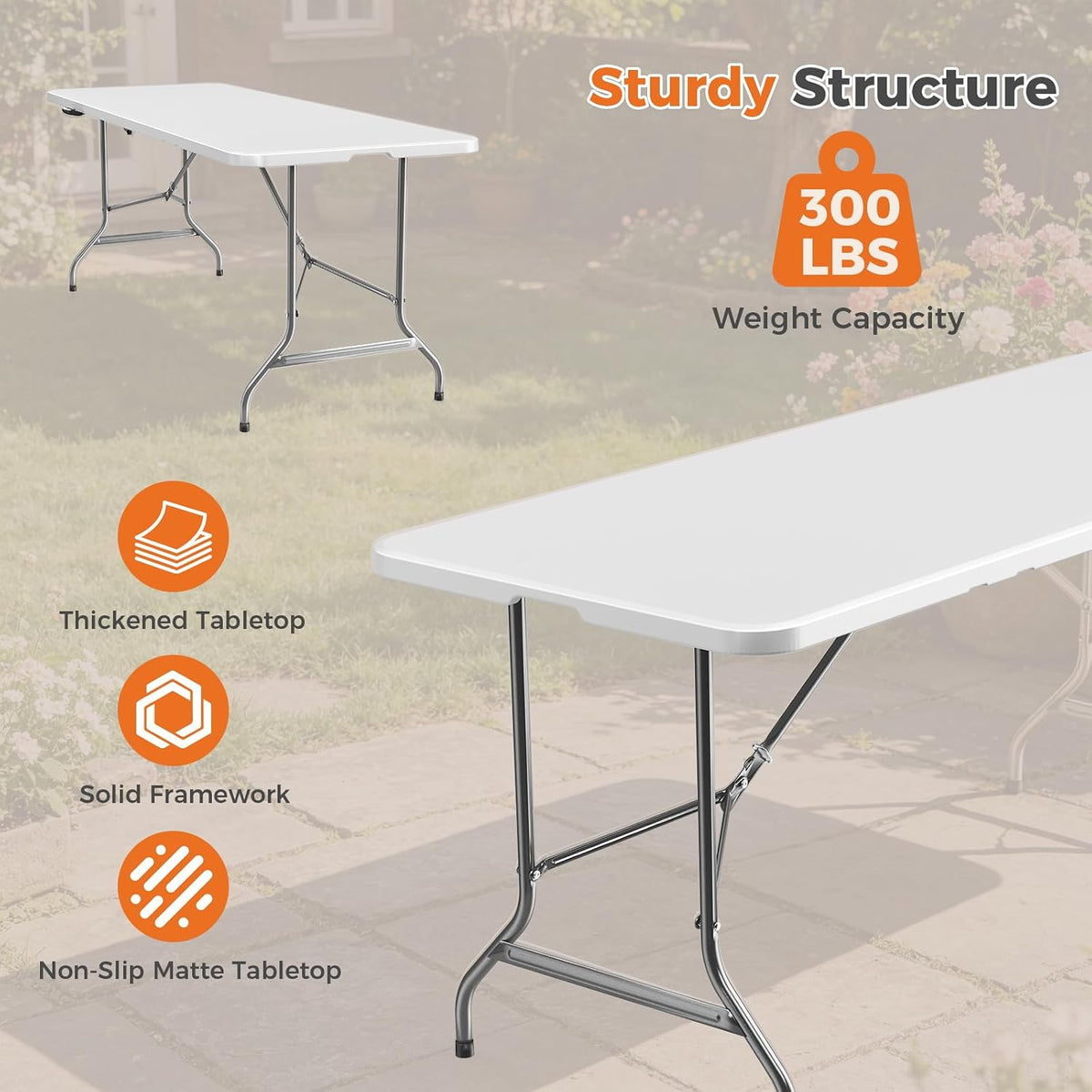 Sweetcrispy 6 FT Folding Picnic Table, Easy to Fold and Store