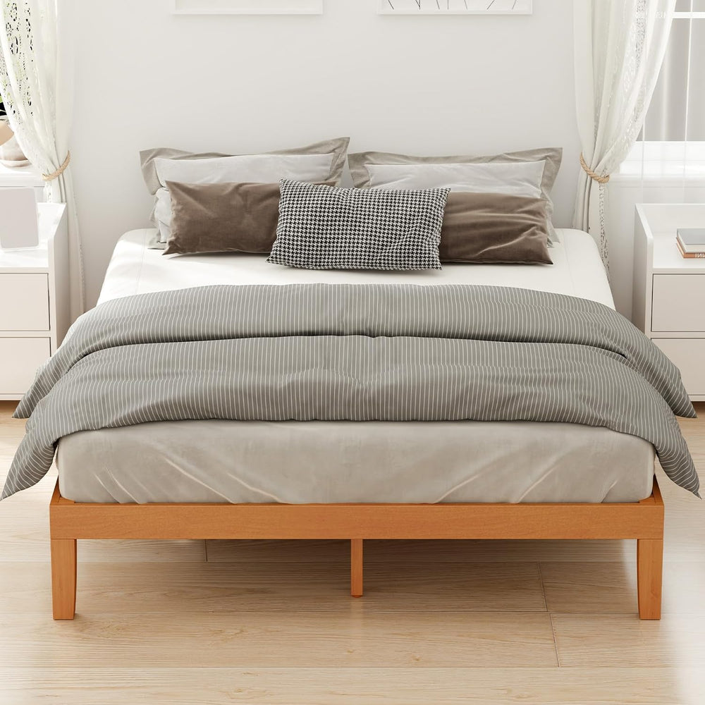 OLIXIS Queen 12 Inch Solid Wood Platform Bed Frame, Natural Pine