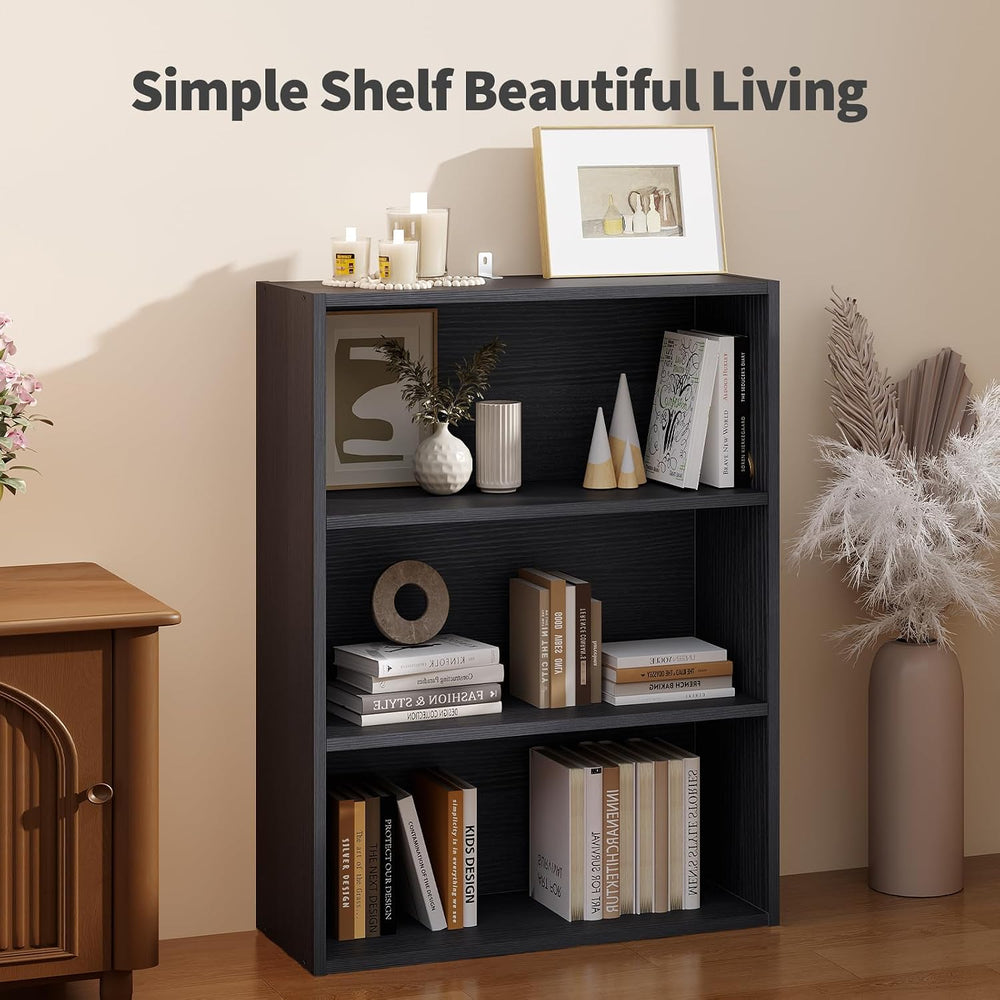 DUMOS 3-Tier Bookcase, 31.5 Inch Small Open Bookshelf, Black