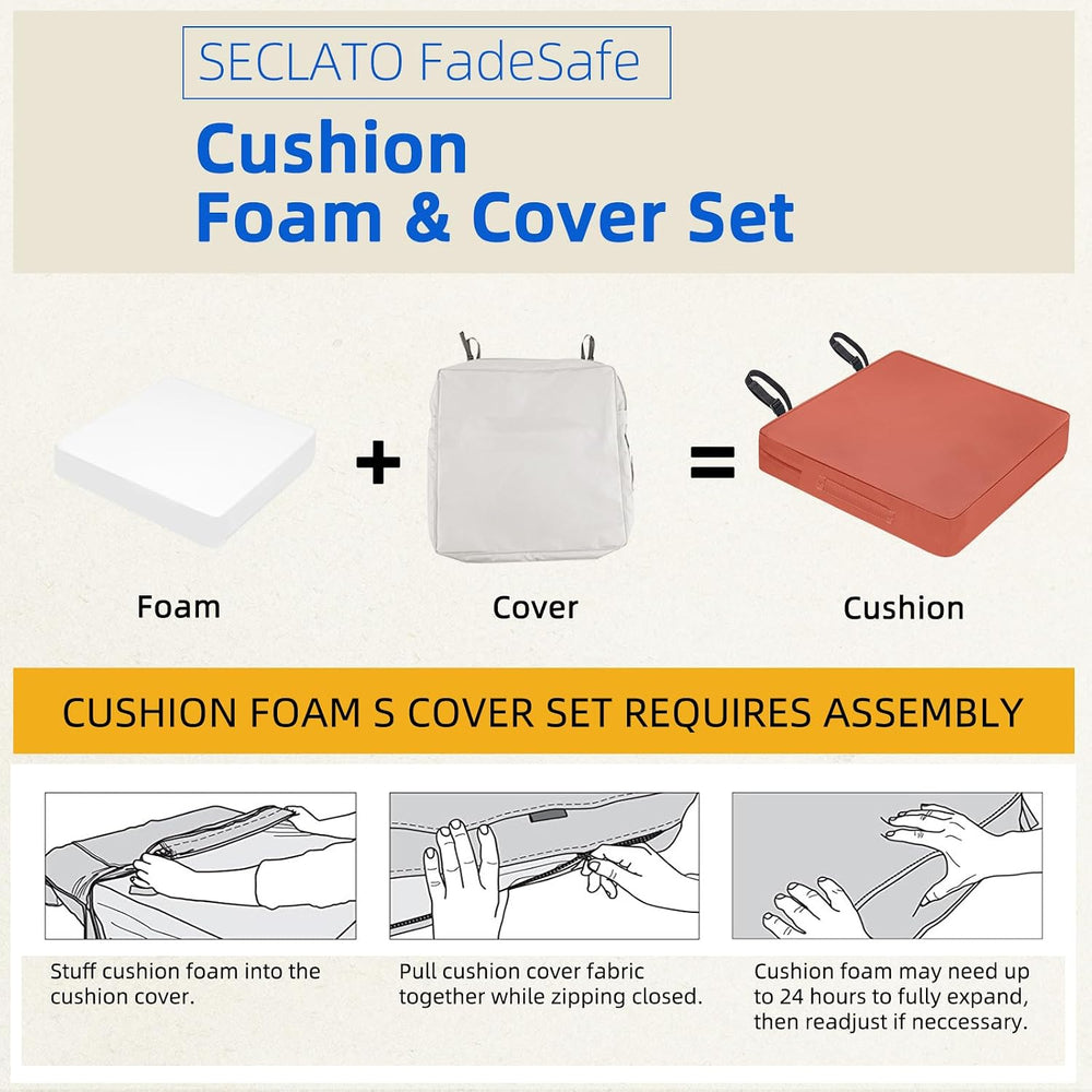 24 Inch Outdoor Chair Cushion Set of 2, Waterproof Patio Seat Cushions for Di...
