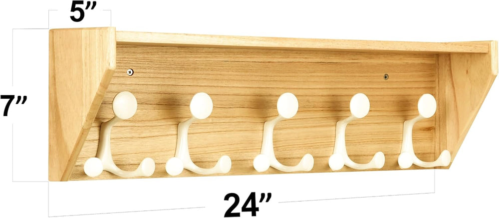 SKOLOO Wall Shelf with Hooks, 24-Inch Coat Rack Wall Mount with Shelf Organiz...