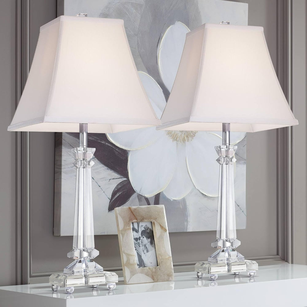 Sannes 25" High Table Lamps Set of 2 Crystal Column Traditional Modern