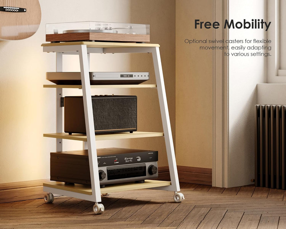 FITUEYES 4-Tier Media Stand with LED Backlight Integrated Power,White Oak