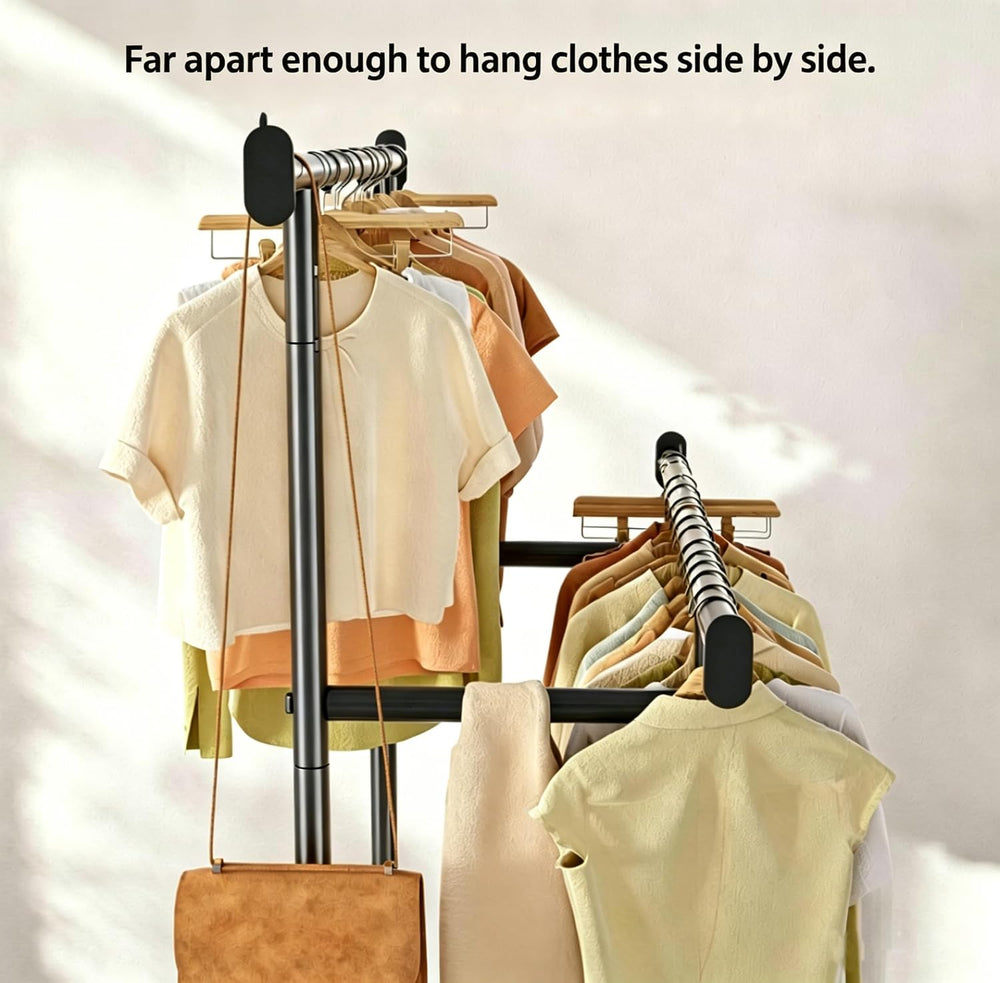 Simple Trending Clothes Rack, Double Rods Clothing Rack with Shelf, Black