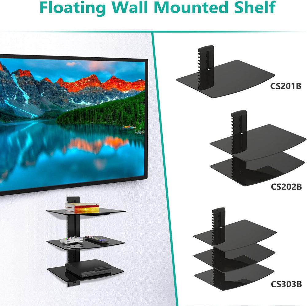 WALI 3 Tier Glass Floating TV Wall Shelf for Projector, DVD Players