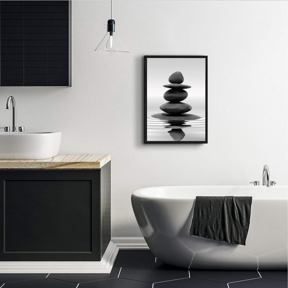 DCMVJHZV Framed Black and White Bathroom Wall Art Zen Stones in the water Bat...