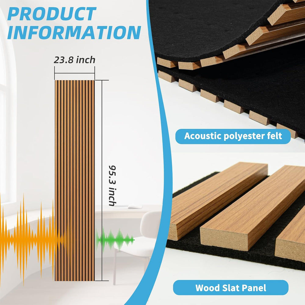 Art3d Roll-Flat Acoustic Wood Slat Wall Panel, 95.3 x 23.8 in, 2-Pack, Teak