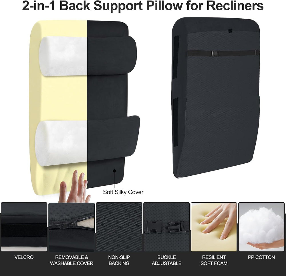 2-in-1 Neck & Lumbar Support Pillow with Adjustable Height and Ergonomic ...