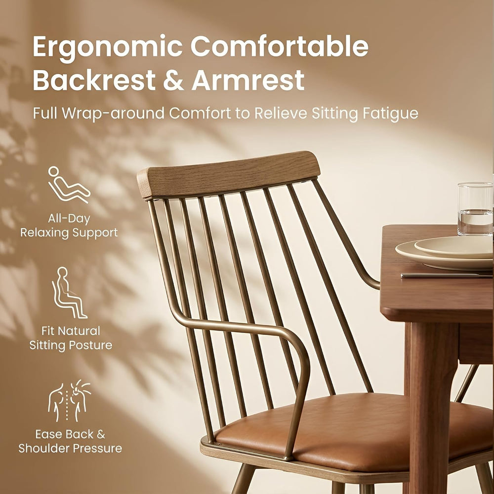 HNY Mid Century Modern Dining Chairs Set of 2, Brown Faux Leather Armchairs