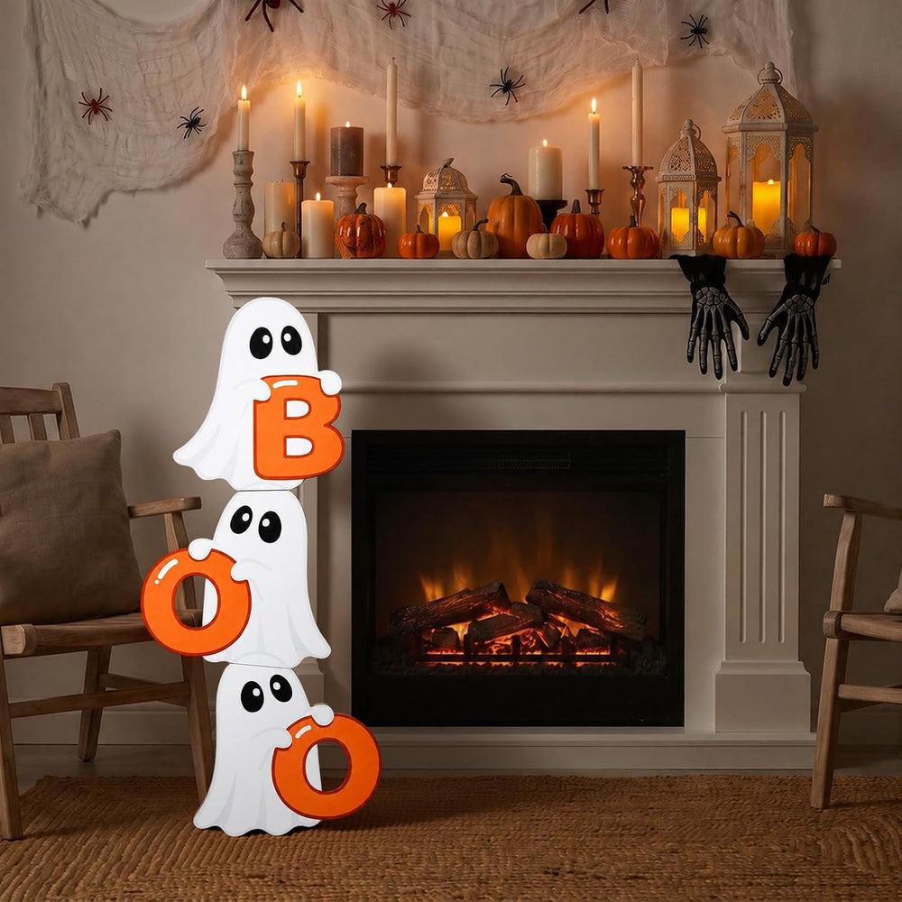 2.95FT Halloween Porch Sign, Wood Ghost Boo Sign for Front Porch