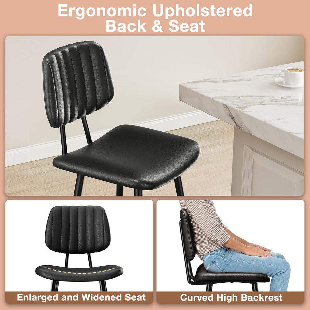 Raynesys 24-Inch Leather Bar Stools with High Backrest, Black