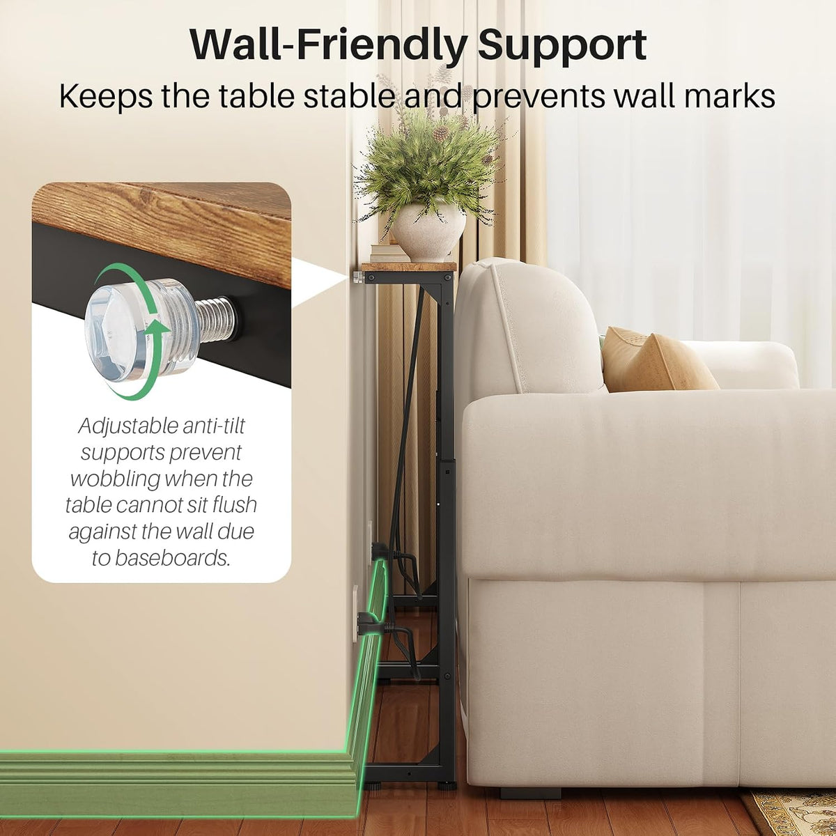 Kitstorack 94.5" Behind Couch Table, Height Adjustable Narrow Console | 24.3"-32.5" range, split for separate walls, 2 outlets, anti-scratch feet, rustic brown, ideal narrow sofa table
