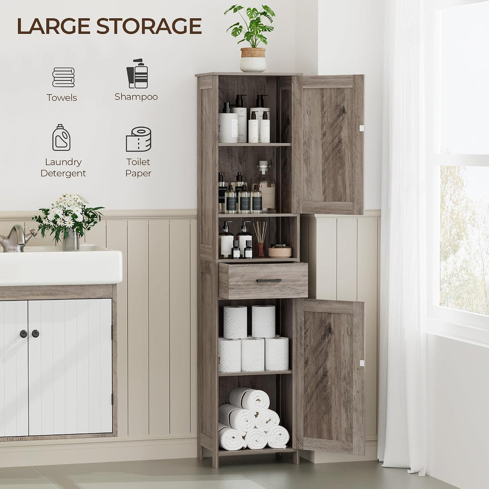 Homhedy 67" H Tall Bathroom Storage Cabinet with Barn Doors and Drawer