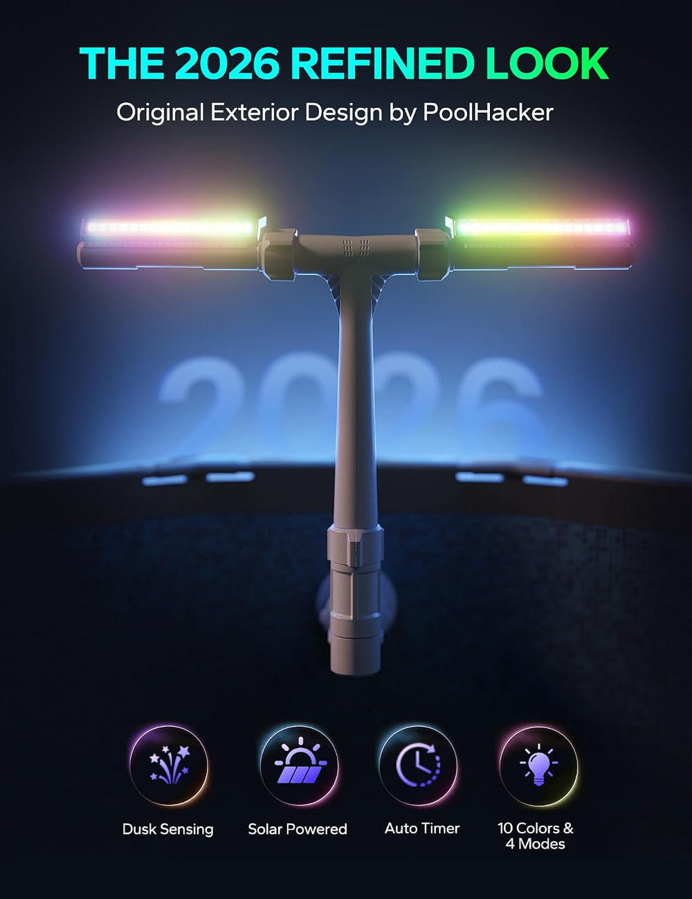 POOLHACKER Solar Pool Fountain with 10-Color LED Lights, Newly Refined Stream...