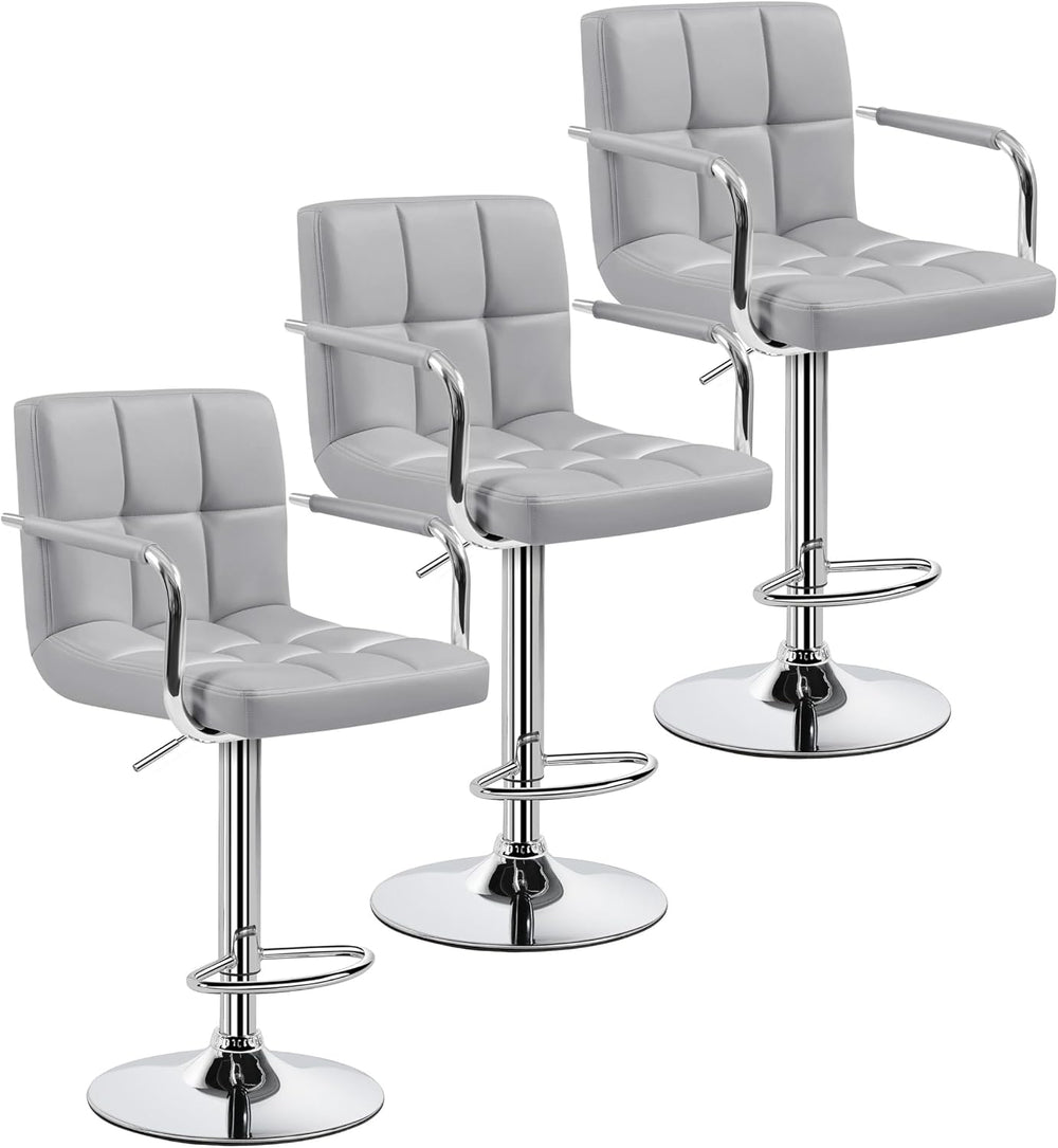Yaheetech Bar Stools Set of 3 with Backs, Height Adjustable, Light Gray