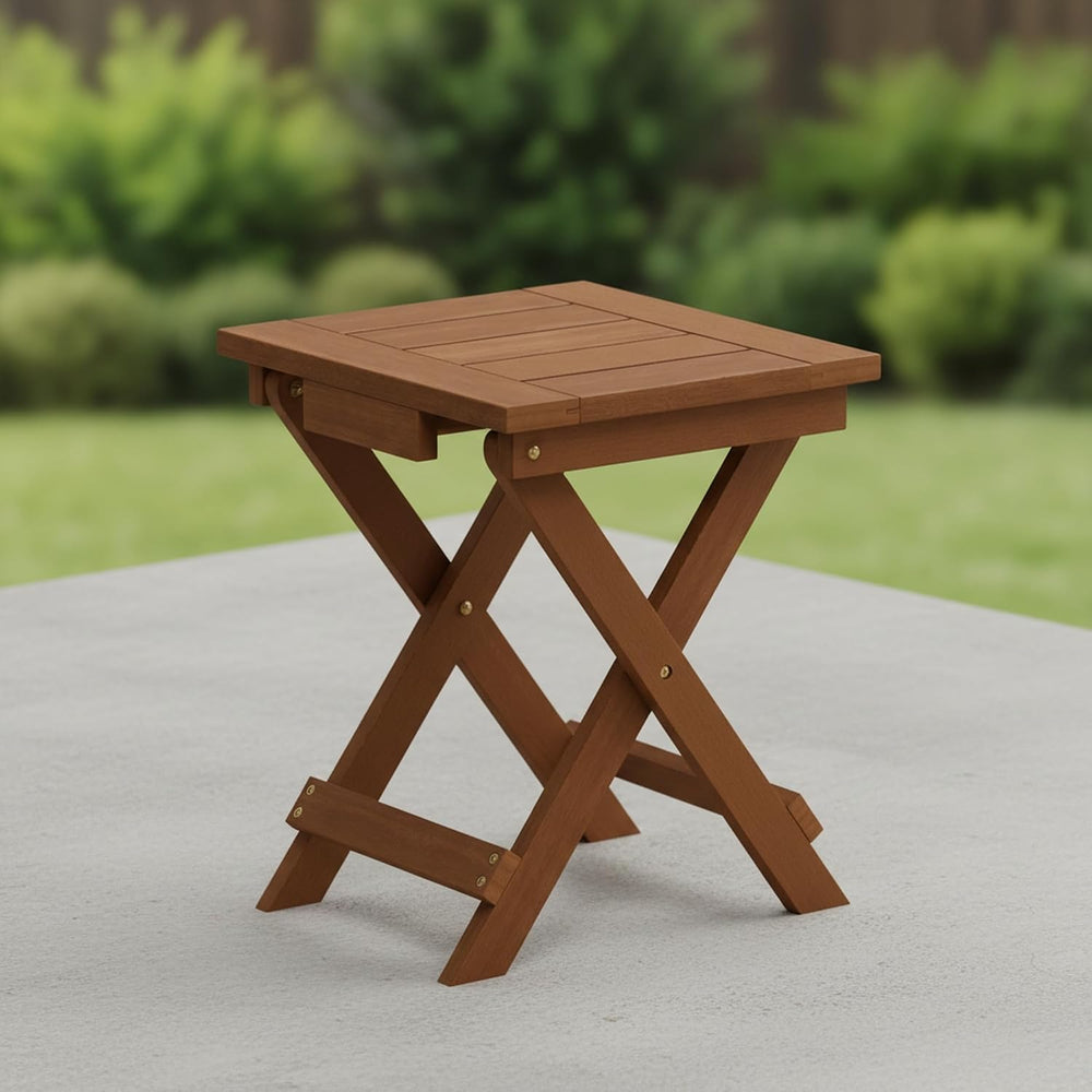 Furinno TIOMAN Hardwood Folding Outdoor Side Table, Light Wood