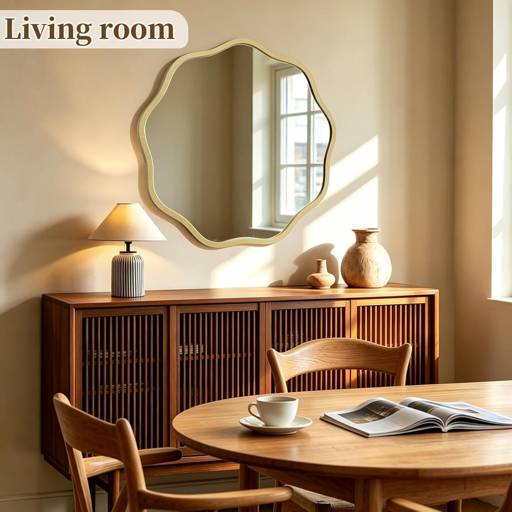 HOMECOOKIN 24" Wavy Round Wall Mirror, Gold Scalloped Circle Mirror Edge...