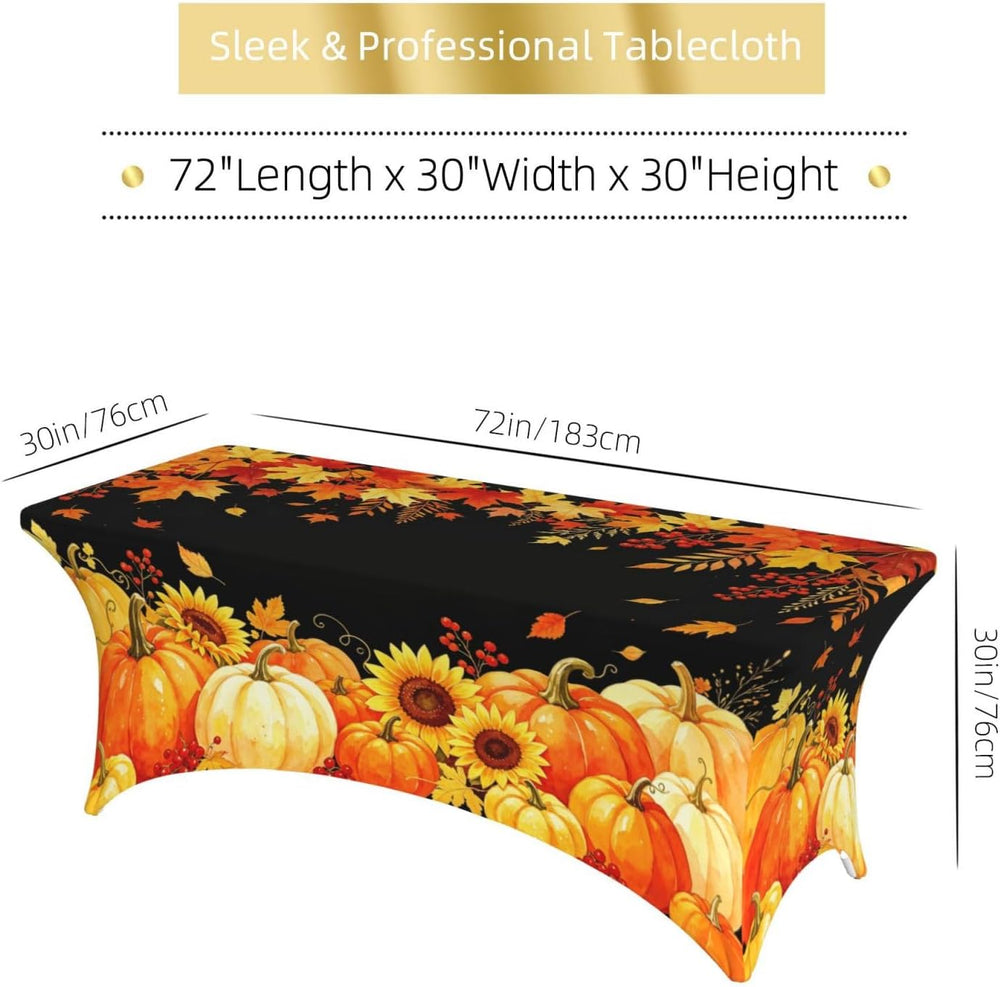 Fall Tablecloth Pumpkin Rectangle Spandex Tablecloth 6FT, Autumn Fall Decor