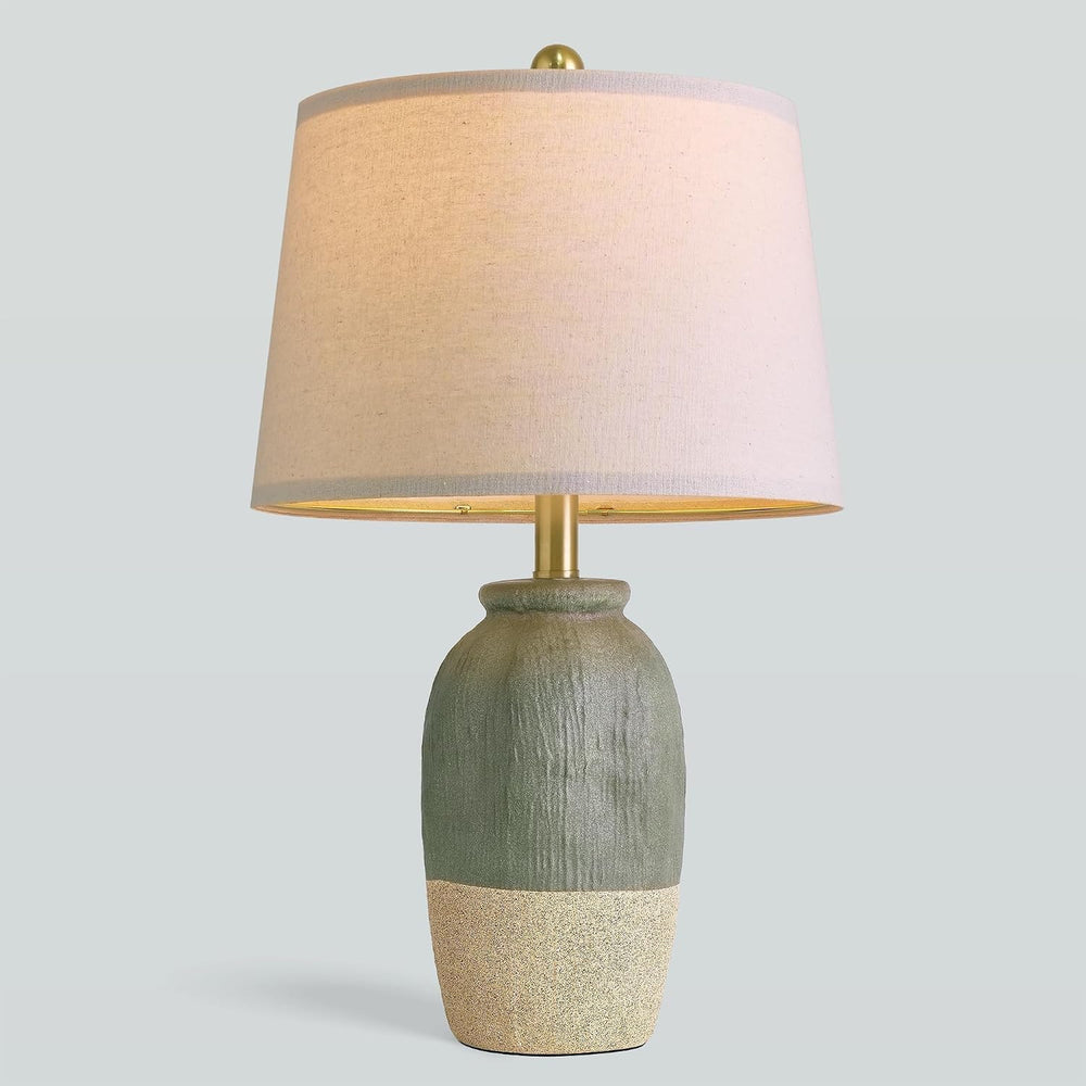 22.5" Green Ceramic Table Lamps for Bedroom, Boho Nightstand Lamp