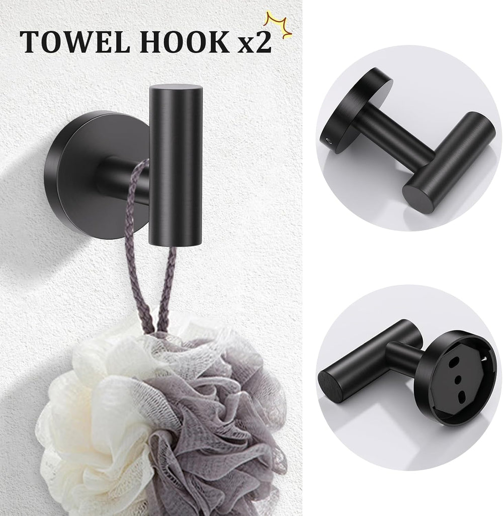 TURS Matte Black 5-Piece Bathroom Hardware Set Towel Bar Set 23.6inch Towel R...