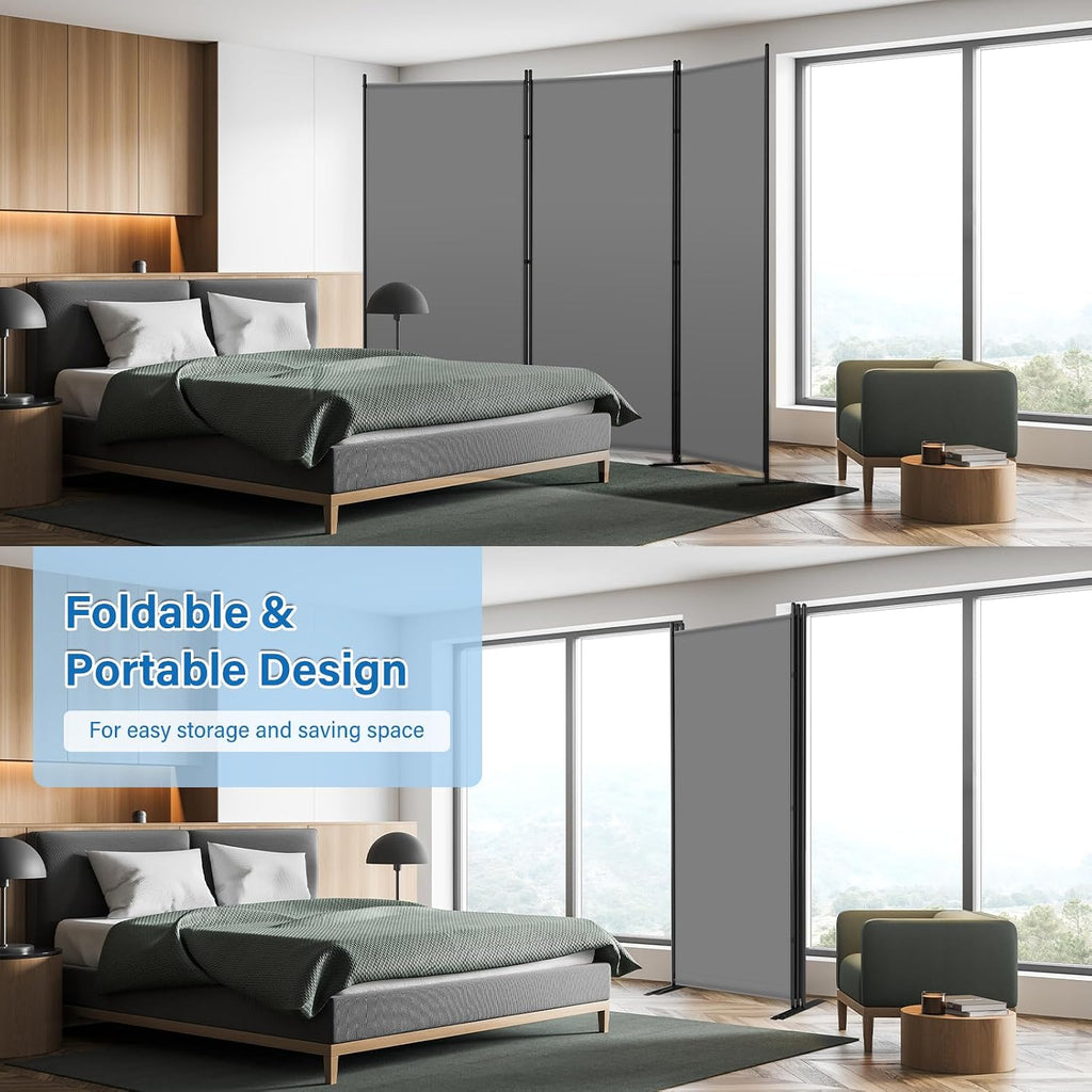 AKTOP 3 Panel Room Divider, 103" W x 70" H Folding Privacy Screen, Grey