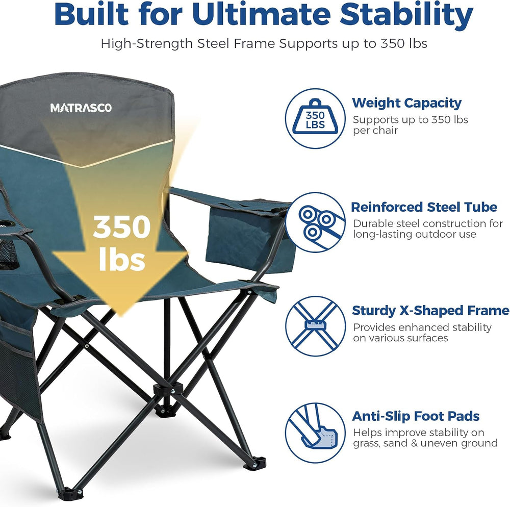 Outdoor Folding Camping Chairs 2 Pack, 350 lbs Capacity, Blue