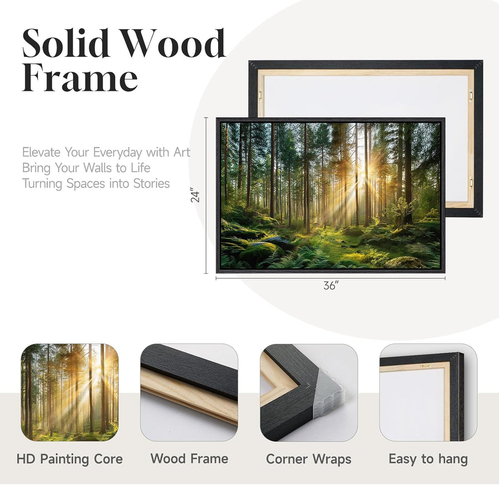 Framed Nature Forest Landscape Canvas Wall Art for Living Room, 24x36 Inch