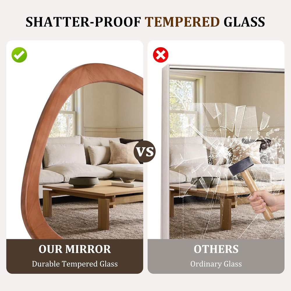 HOMECOOKIN 23 x 19 Asymmetrical Mirror, Irregular Wooden Wall Mirror for Bedr...