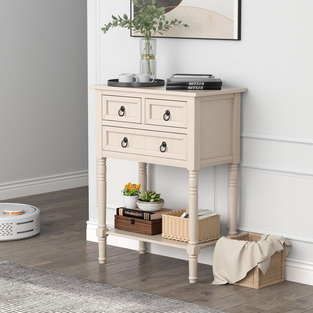 GIANTEX Rustic Small Console Table Entryway Table with Storage, Beige