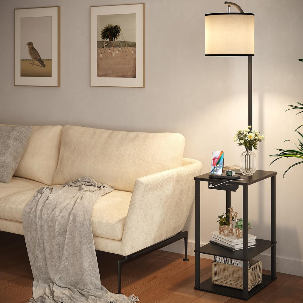 SUNMORY Floor Lamp with Table Shelves, End Side Table for Living Room