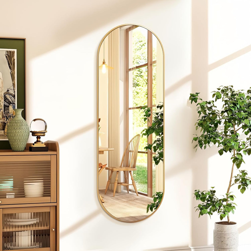 Niccy Oval Full Length Mirrors, Long Wall-Mounted Mirror, Gold, 48"×16&q...