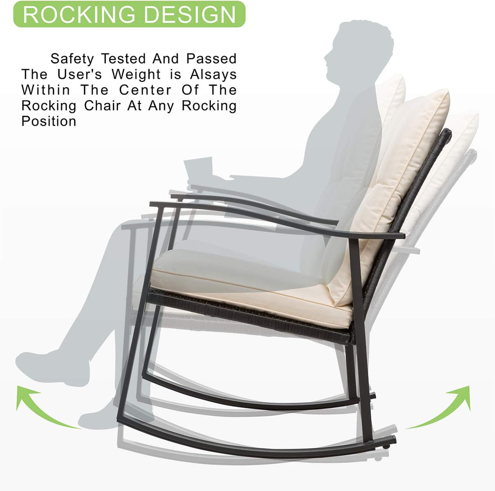 Vongrasig 3 Piece Outdoor Rocking Chair Set, PE Wicker Rattan Small Bistro Se...
