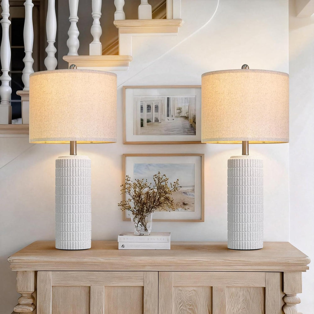 PoKat 27.5'' Tall Table Lamps for Living Room Set of 2, Stone-Like Ce...