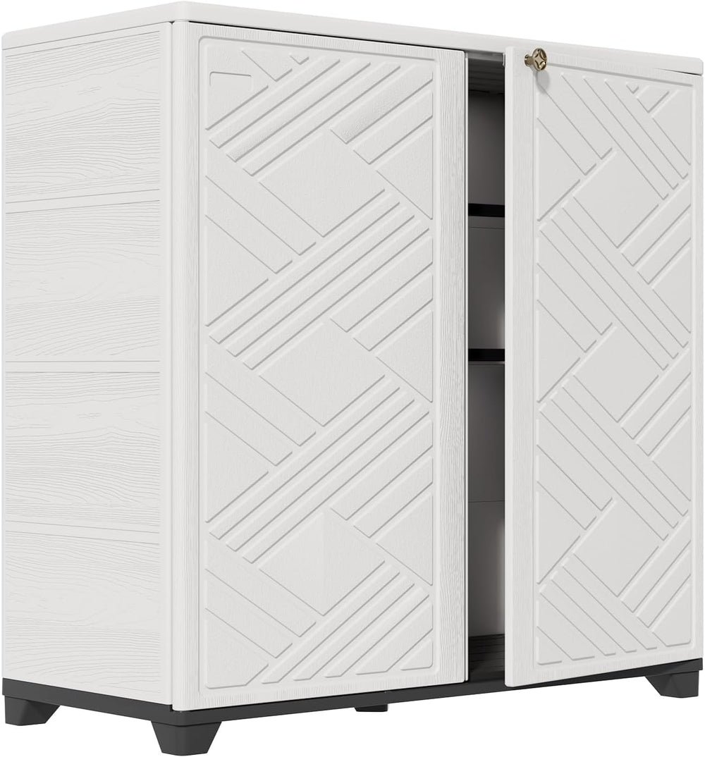 HOMSPARK Indoor/Outdoor Storage Cabinet with Doors and 2 Metal Shelves, 34”x1...