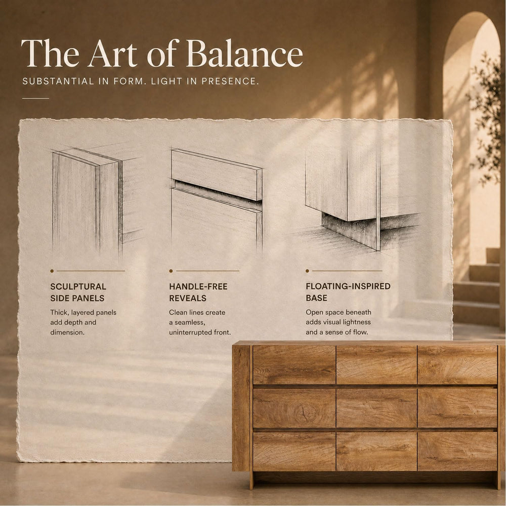 OKD 63" Modern 9 Drawer Dresser for Bedroom, 20" Depth for More Sto...
