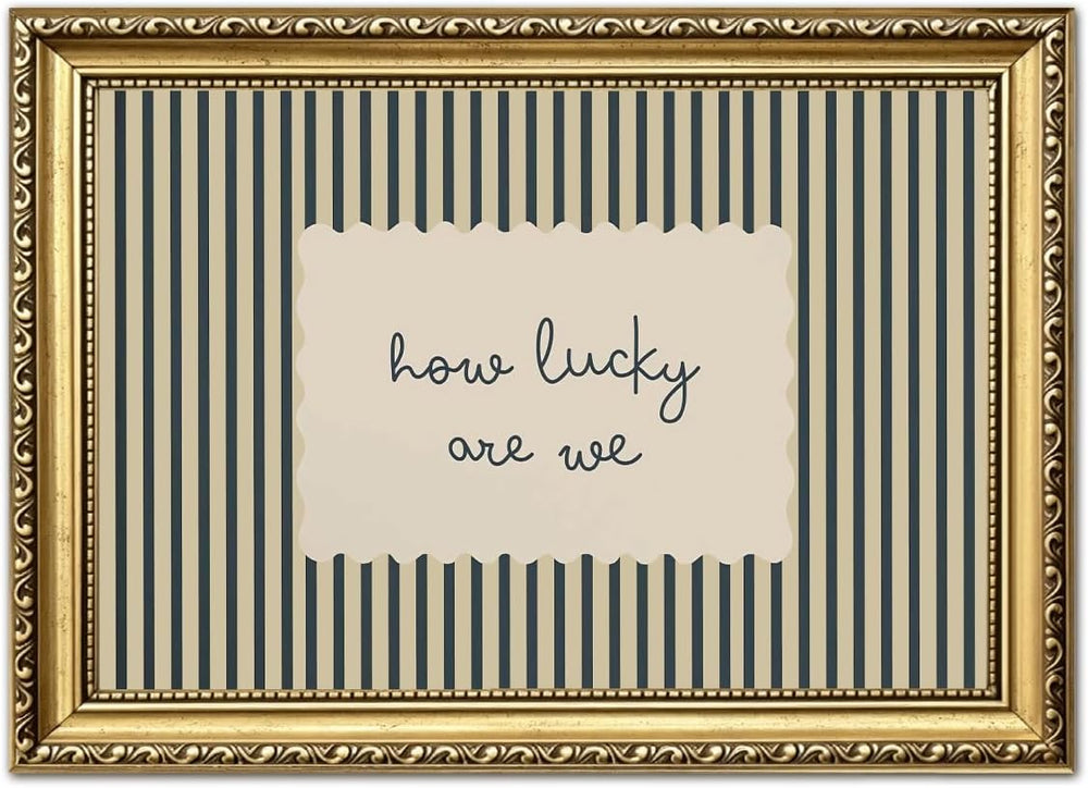 How Lucky Are We Sign Wall Art Trendy Green Striped Quote Wall Decor Picture ...
