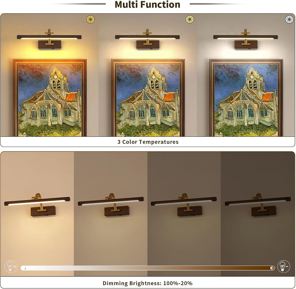 DESOOP Wireless Picture Light, Wood Grain Finish Art Light with 3CCT