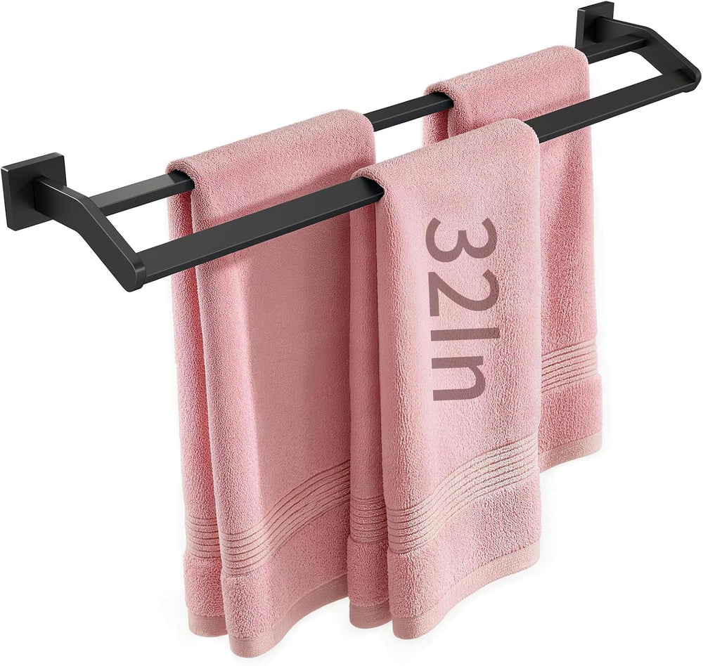 STWWO Double Towel Bar for Bathroom Wall Mounted, 32 Inch, Matte Black