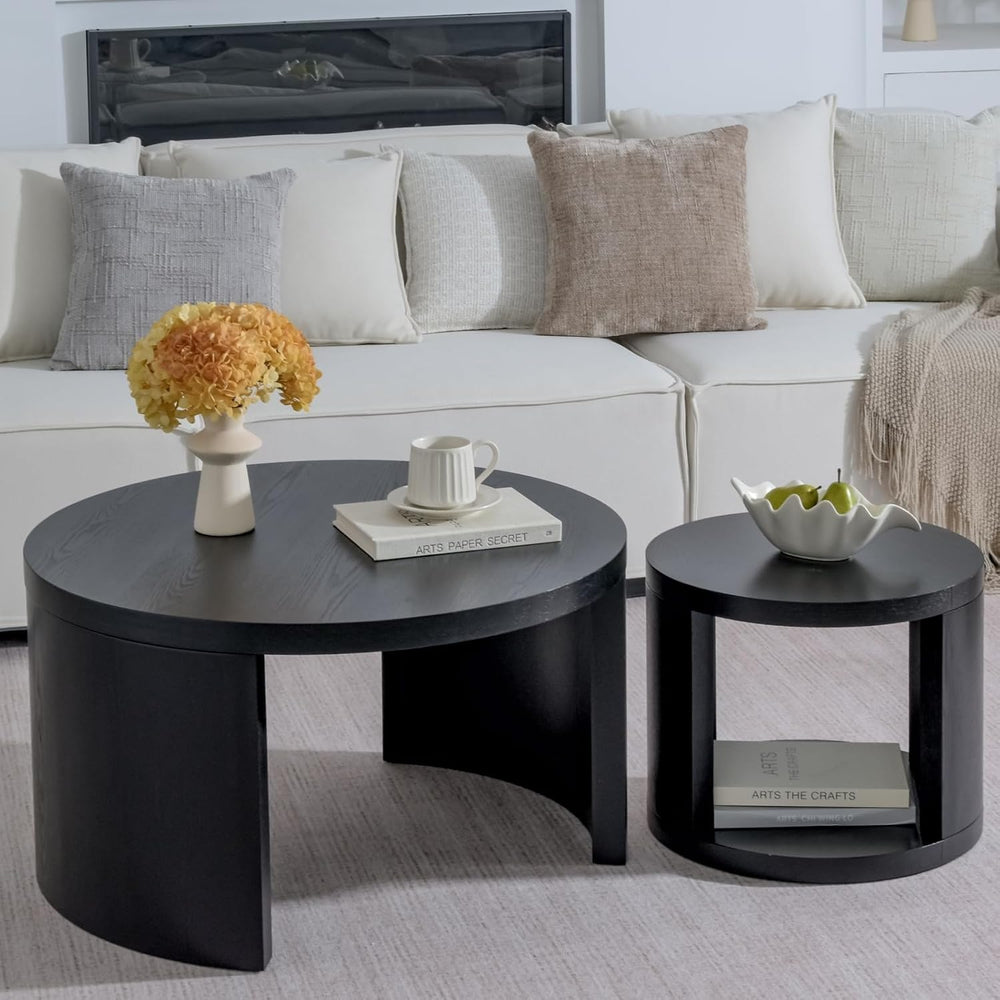 Round Nesting Coffee Table Set of 2, 31.5 & 18 in, Black