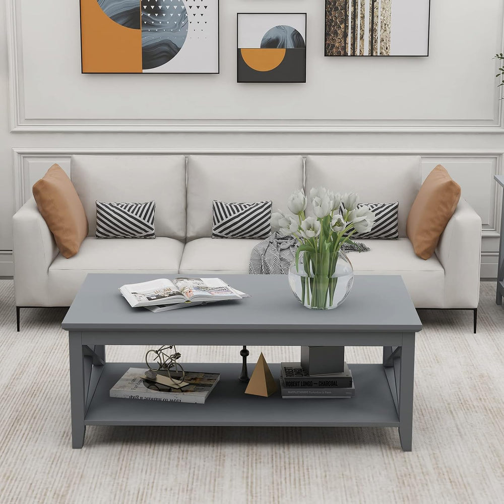 ChooChoo Coffee Table Classic X Design for Living Room, Rectangular Modern Co...