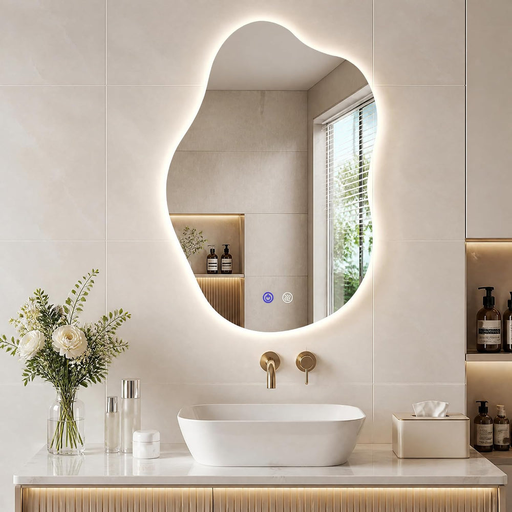 Irregular Backlit LED Bathroom Mirror with Lights, 30" H x 20" W
