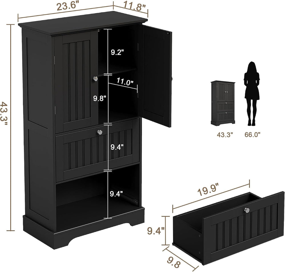 Treocho Bathroom Floor Cabinet with 2 Drawers and Adjustable Shelf