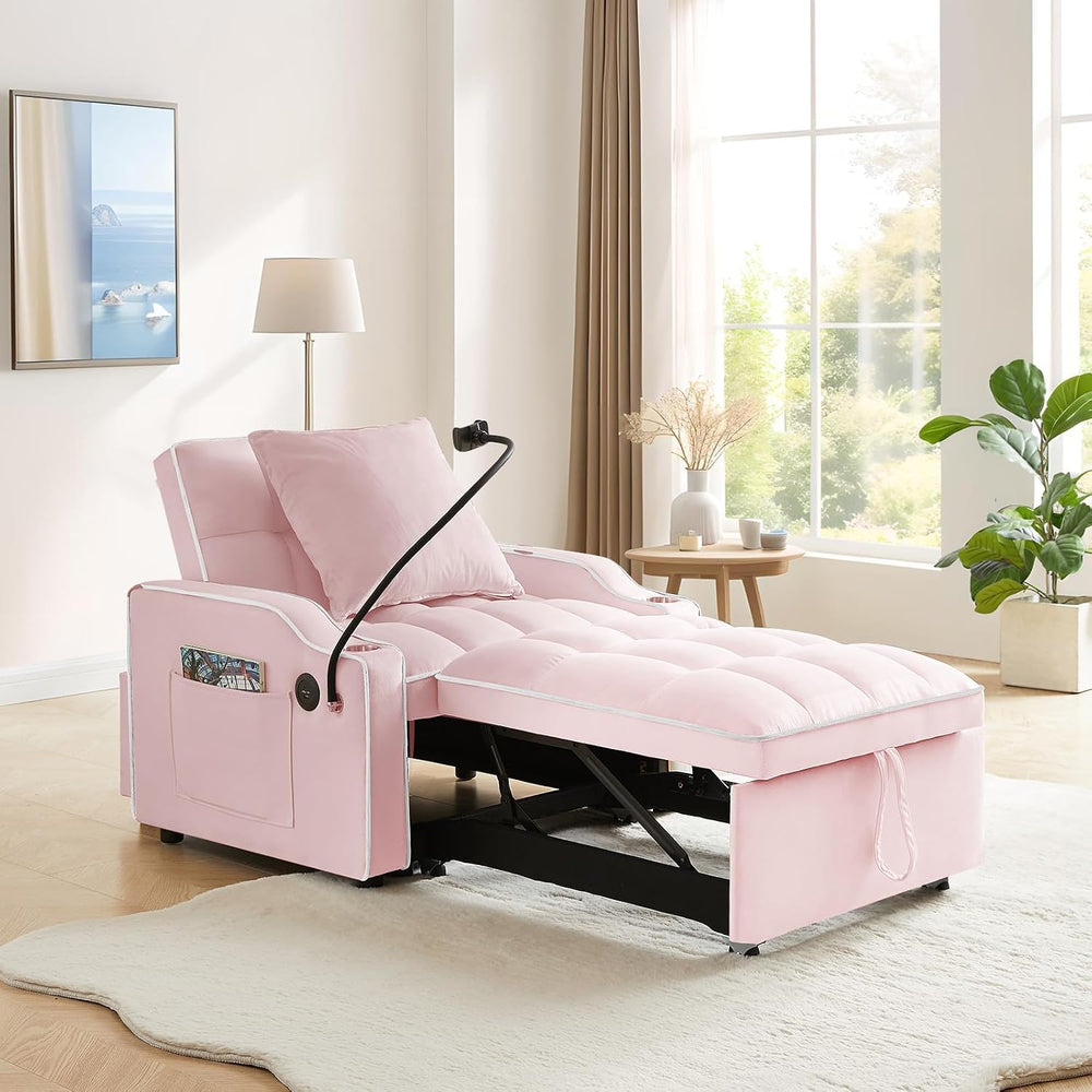 Convertible Single Sleeper Chair Bed,3 in 1 Velvet Futon Sleeper Sofa Bed wit...