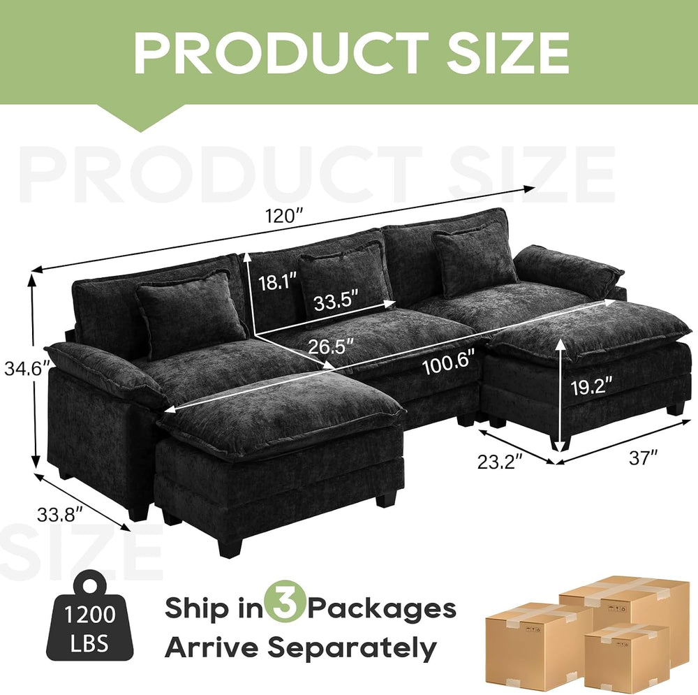 Oprisen 120" Modular Sectional Sofa, Comfy Deep Cloud Couch with Ottoman