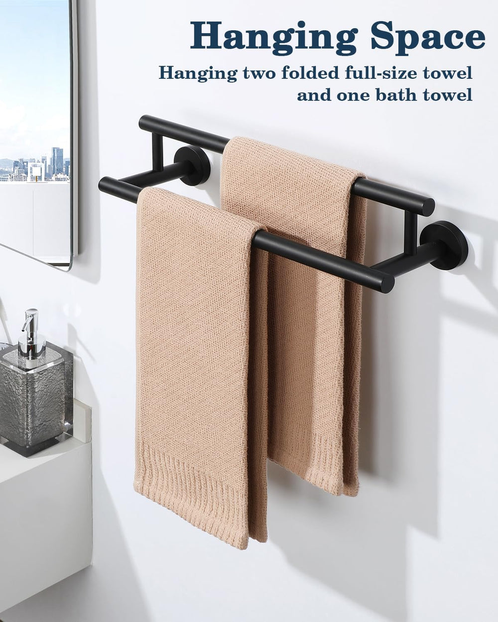 Alise Double Towel Bar Black,16" Towel Racks for Bathroom Wall Mounted
