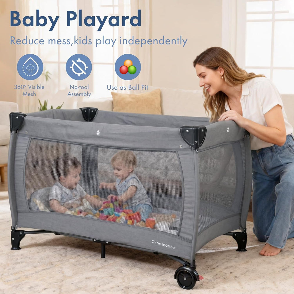 5-in-1 Pack and Play with Bassinet & Changing Table, Grey