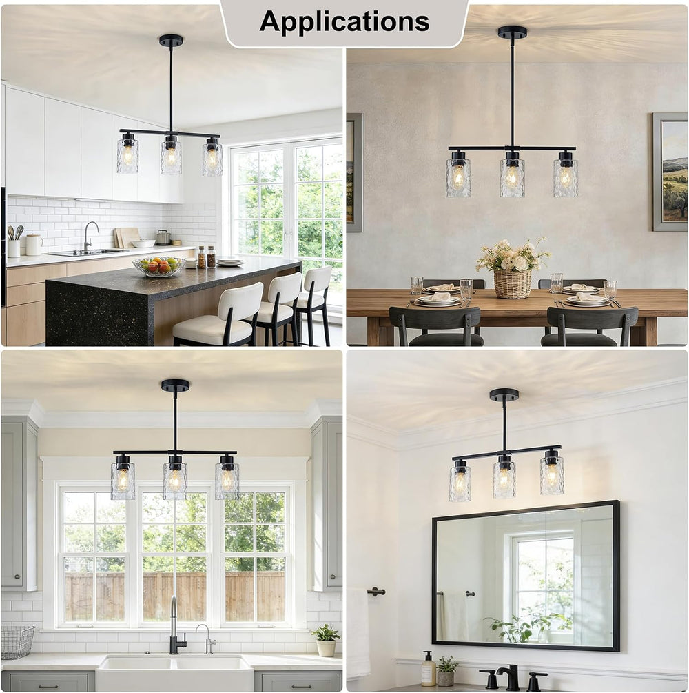 Hammered Glass Chandeliers for Dining Room, Black Kitchen Island Lighting